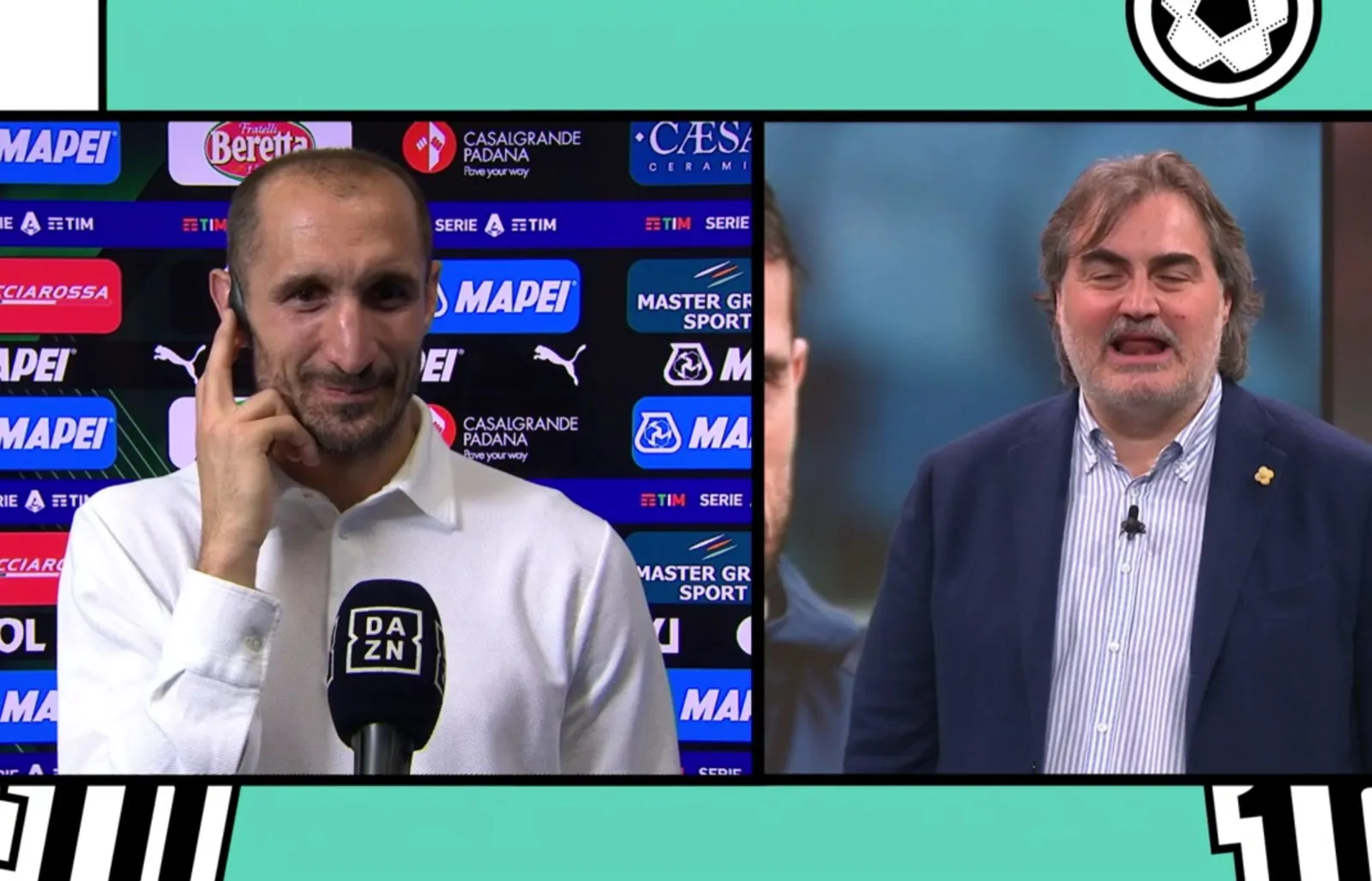 Siparietto tra Pardo e Chiellini: “Possiamo annunciare che hai già firmato con DAZN?”