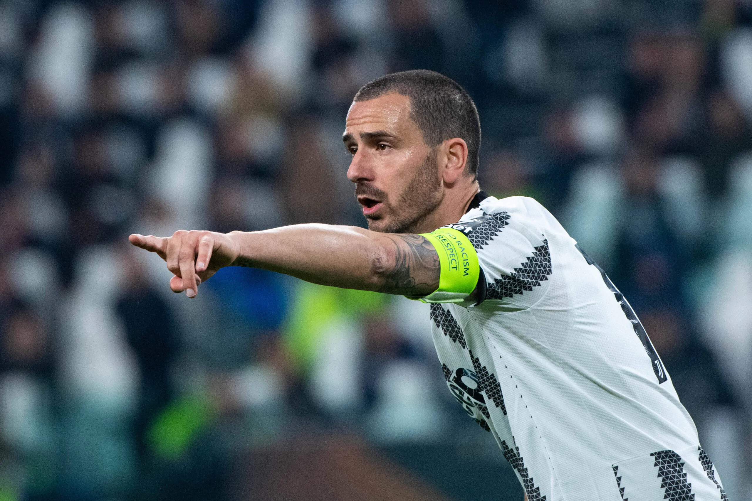 Bonucci in campo durante Juve-Friburgo