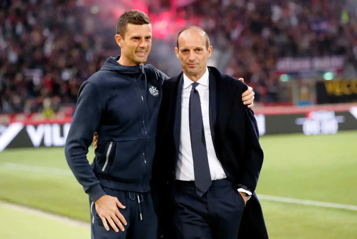 Thiago Motta con Allegri prima della gara