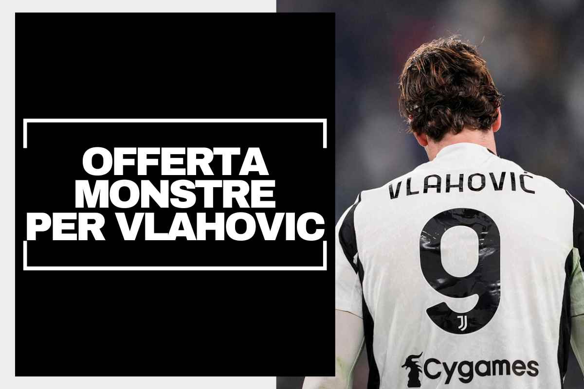 Vlahovic in maglia Juventus di schiena